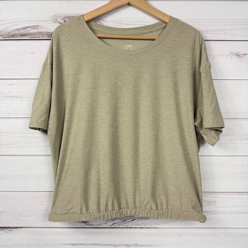 Fit Collective Womens XL‎ Taupe Heathered Drawstring Hem Cropped Top